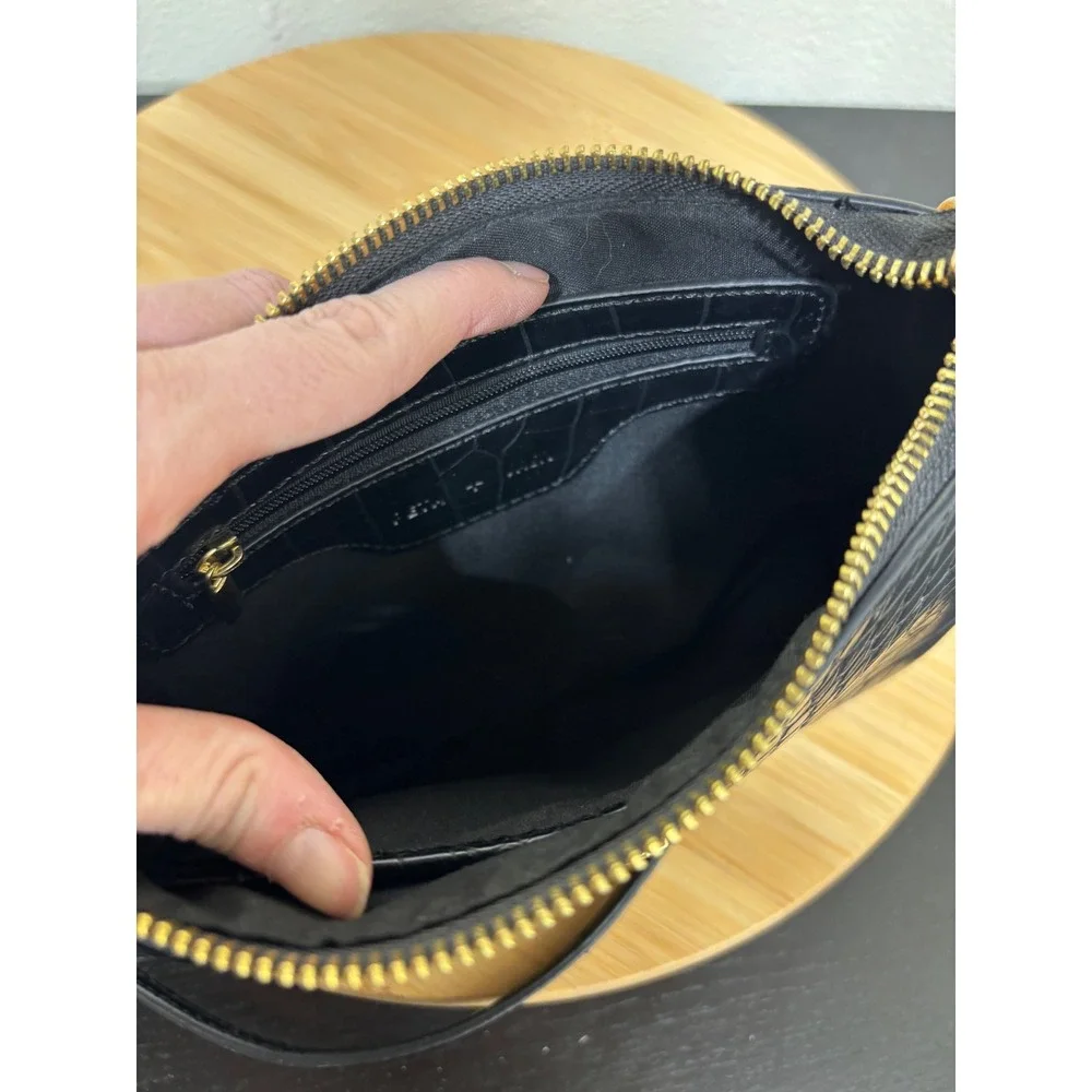 PETA + JAIN‎ Danny Cros Crossbody Bag Women Small Black Embossed Leather